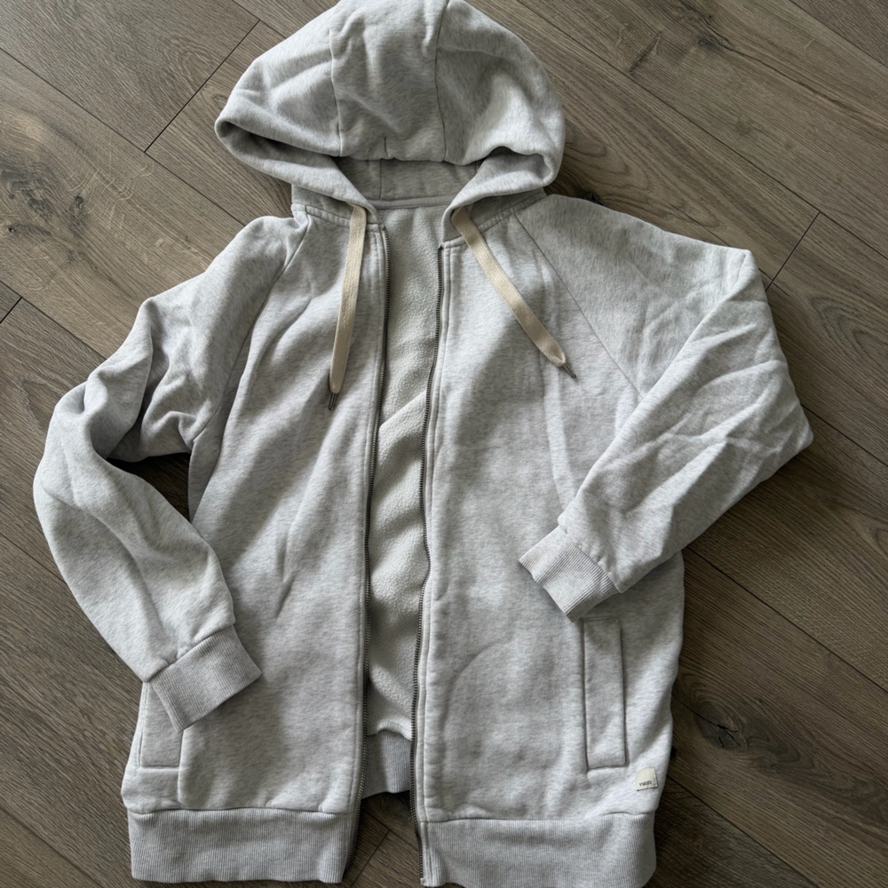 Vuori Light Gray Zip Hoodie with Hood and Pockets Size small